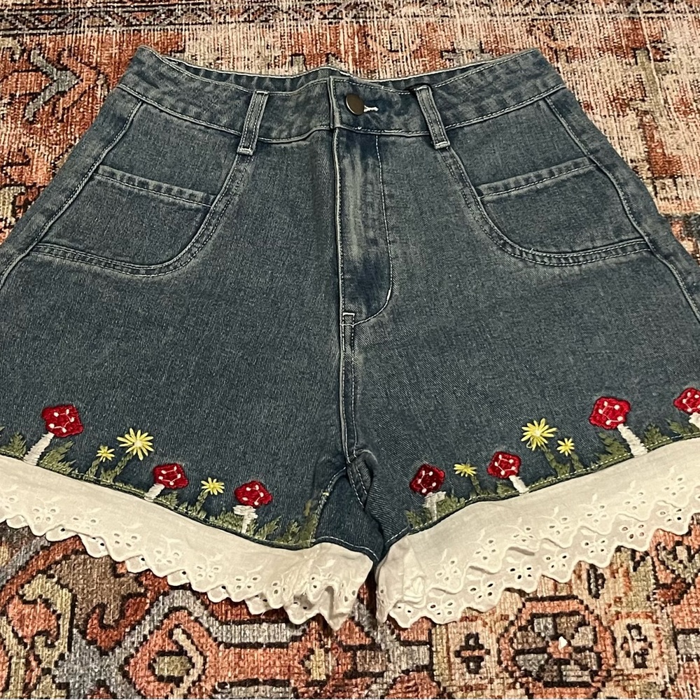 Embroidered Jean Shorts